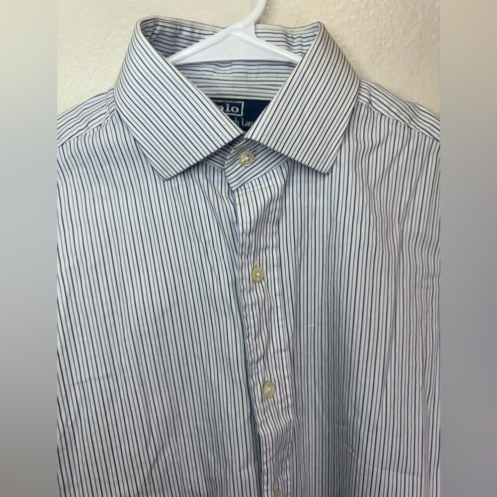 Polo Ralph Lauren Vintage Men’s Blue White Striped Cotton Shirt Size 15 1/2 - Picture 3 of 6